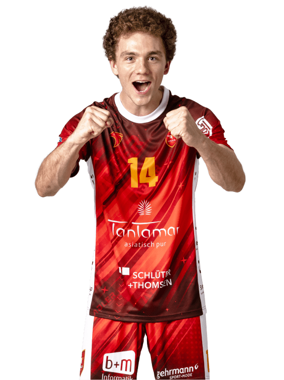 Adler Kieler TV Spieler im roten Heimtrikot 2024/25 – offizielles Volleyball-Trikotfoto für den Fanshop